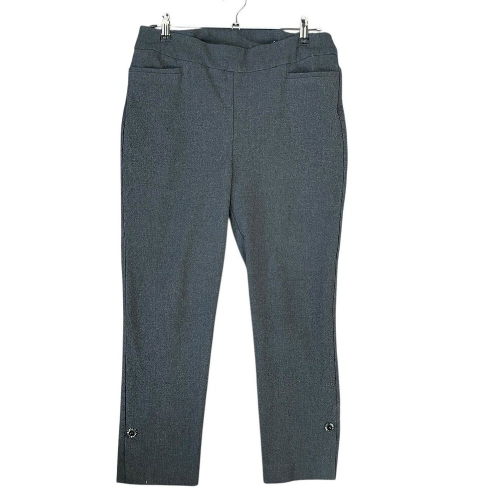 Chico's Fabulously Slimming Gray Pull On Pant‎ Sz 1R US 8R Ankle Jewel Holiday